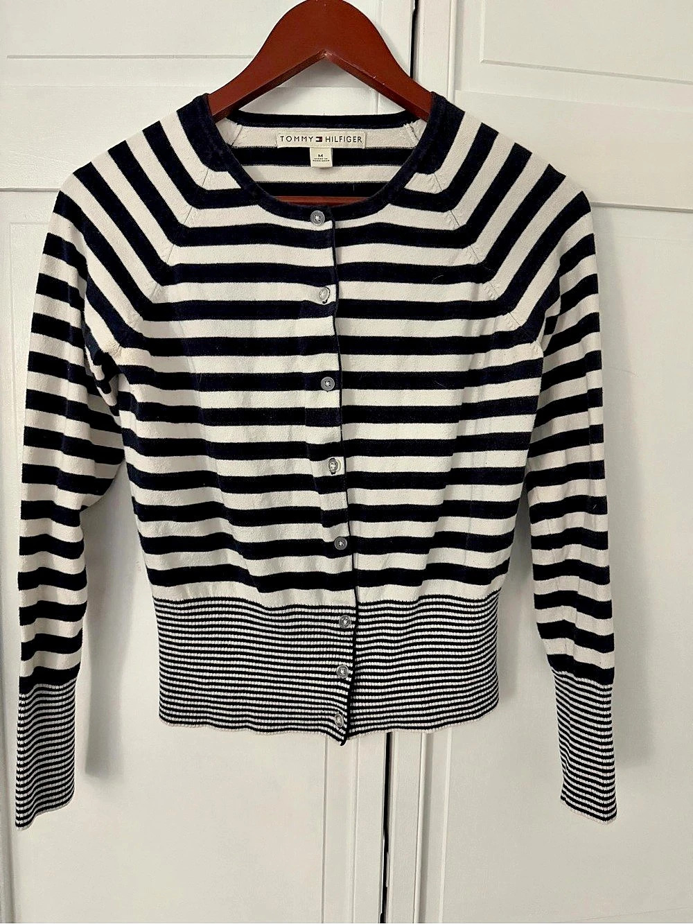Tommy Hilfiger Striped Cardigan in Navy & White Size Medium